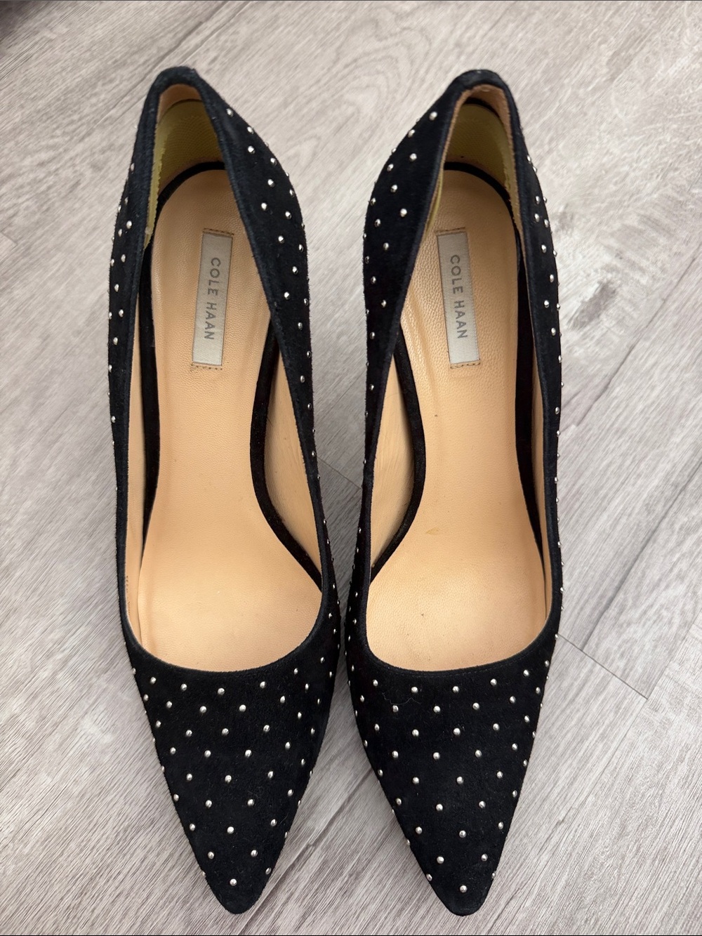 Cole Haan Black Studded Pointed Pumps